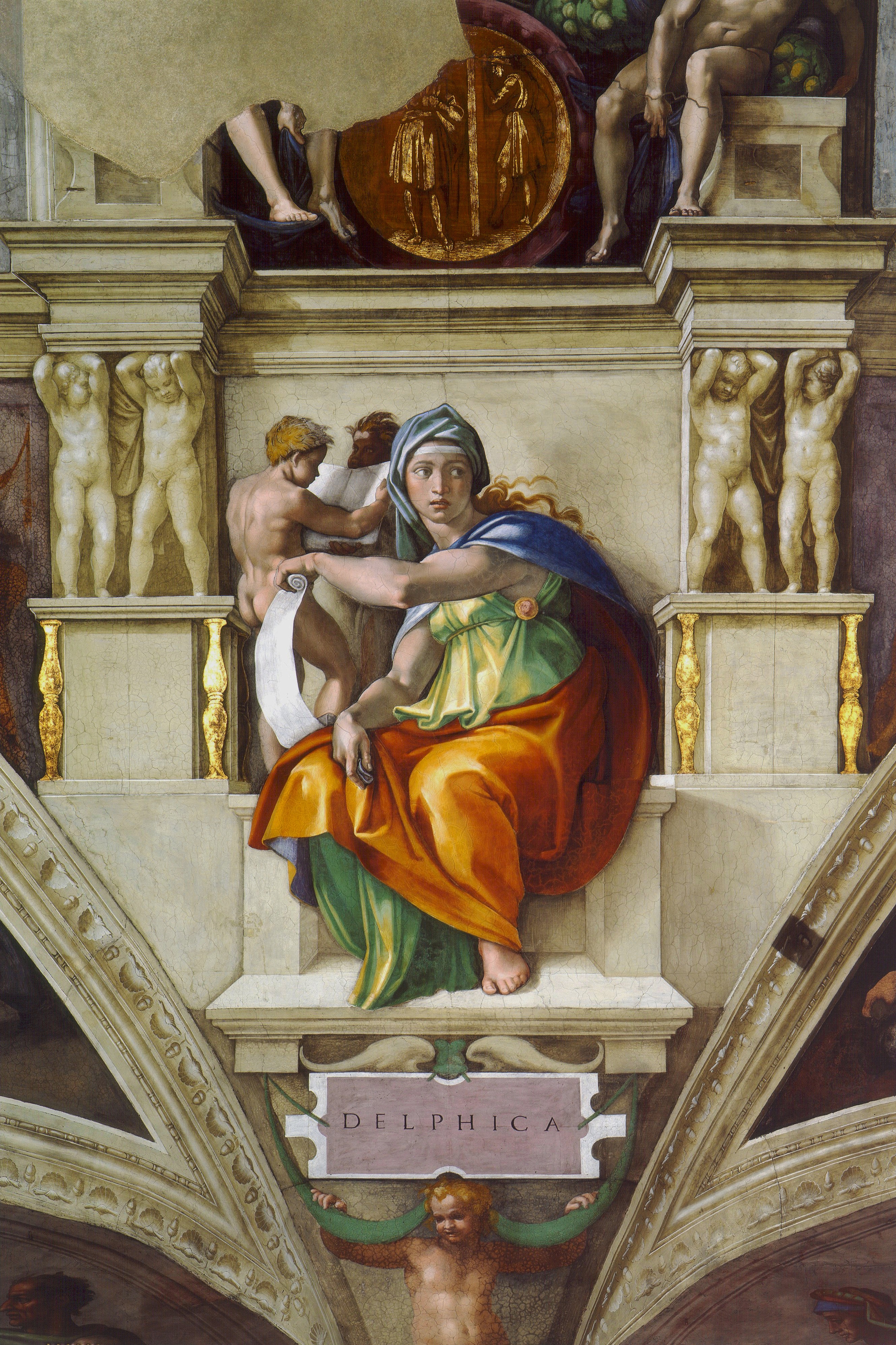 La sibylle de Delphes sur la voûte de la Sixtine Michel-Ange 1508-1512