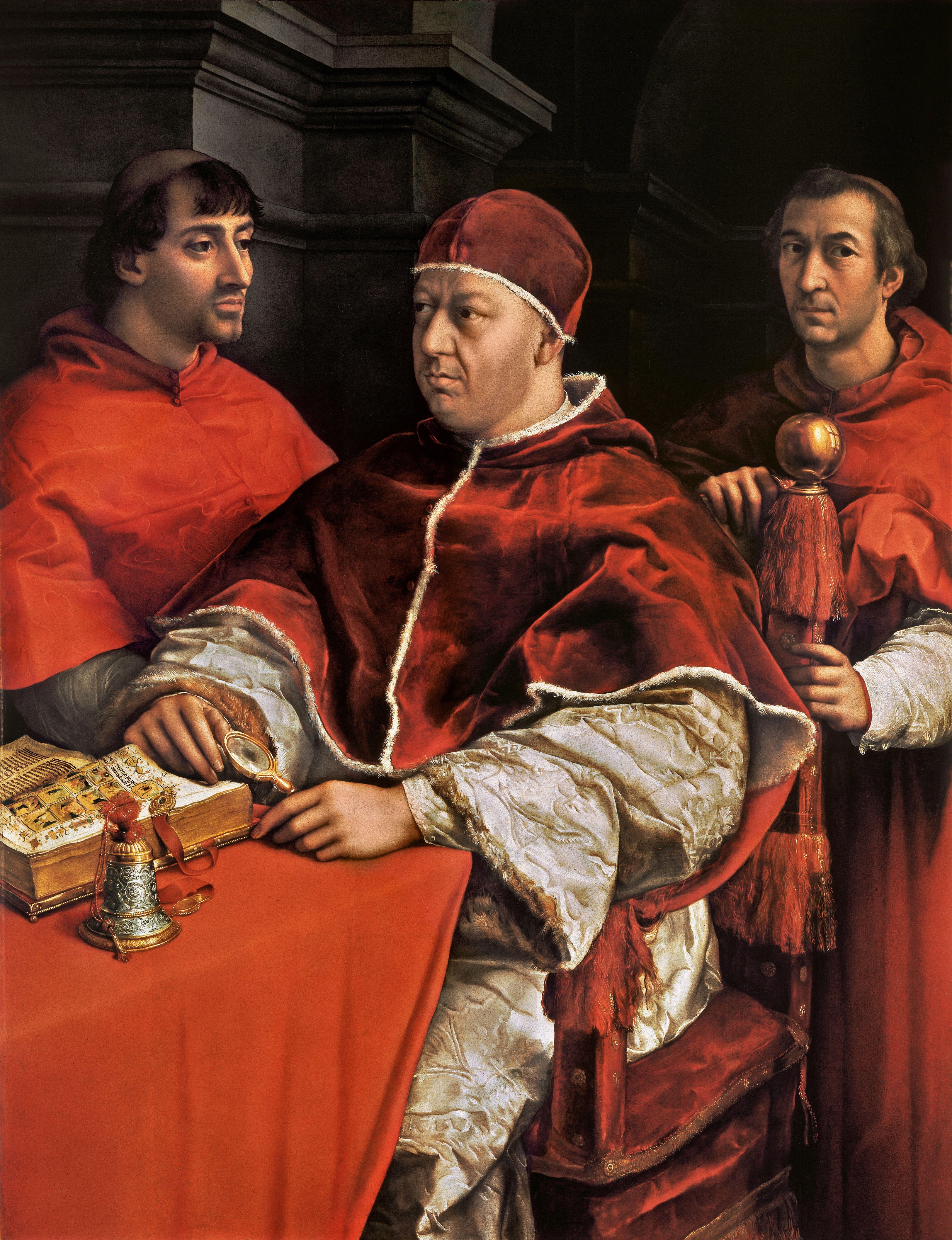 Portrait of Leo X with two Cardinals Raphaël 1518